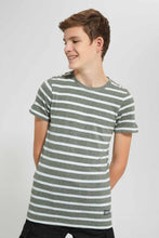 Load image into Gallery viewer, Redtag-Olive-Stripe-Keyshape-T-Shirt-Plain-T-Shirts-Senior-Boys-9 to 14 Years
