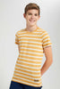 Redtag-Mustard-Stripe-Keyshape-T-Shirt-Plain-T-Shirts-Senior-Boys-9 to 14 Years