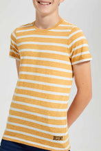 تنزيل الصورة على معرض الصور، Redtag-Mustard-Stripe-Keyshape-T-Shirt-Plain-T-Shirts-Senior-Boys-9 to 14 Years
