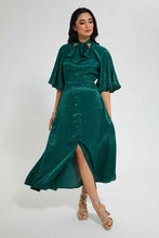 تنزيل الصورة على معرض الصور، Redtag-Green-Tie-Neck-Short-Sleeve-Midi-Dress-Dresses-Women&#39;s-
