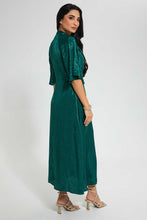 تنزيل الصورة على معرض الصور، Redtag-Green-Tie-Neck-Short-Sleeve-Midi-Dress-Dresses-Women&#39;s-
