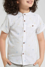 Load image into Gallery viewer, Redtag-White-Printed--Mandarin-Collar-Ss-Shirt-Casual-Shirts-Boys-2 to 8 Years
