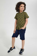 Load image into Gallery viewer, Redtag-Green-Printed--Mandarin-Collar-Ss-Shirt-Casual-Shirts-Boys-2 to 8 Years
