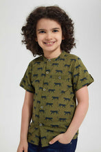 Load image into Gallery viewer, Redtag-Green-Printed--Mandarin-Collar-Ss-Shirt-Casual-Shirts-Boys-2 to 8 Years
