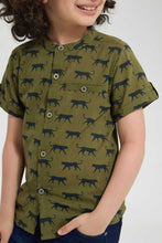 Load image into Gallery viewer, Redtag-Green-Printed--Mandarin-Collar-Ss-Shirt-Casual-Shirts-Boys-2 to 8 Years
