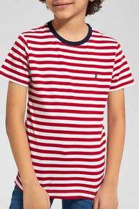 Redtag-2-Pk-Red-And-Yellow-Stripe-T-Shirt-Graphic-T-Shirts-Boys-2 to 8 Years