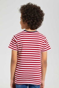 Redtag-2-Pk-Red-And-Yellow-Stripe-T-Shirt-Graphic-T-Shirts-Boys-2 to 8 Years