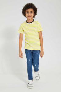 Redtag-2-Pk-Red-And-Yellow-Stripe-T-Shirt-Graphic-T-Shirts-Boys-2 to 8 Years