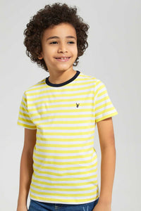 Redtag-2-Pk-Red-And-Yellow-Stripe-T-Shirt-Graphic-T-Shirts-Boys-2 to 8 Years