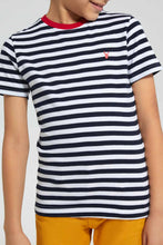 تنزيل الصورة على معرض الصور، Redtag-2-Pk-Navy-And-Mint-Stripe-T-Shirt-Graphic-T-Shirts-Boys-2 to 8 Years
