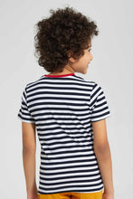 تنزيل الصورة على معرض الصور، Redtag-2-Pk-Navy-And-Mint-Stripe-T-Shirt-Graphic-T-Shirts-Boys-2 to 8 Years
