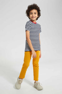 Redtag-2-Pk-Navy-And-Mint-Stripe-T-Shirt-Graphic-T-Shirts-Boys-2 to 8 Years