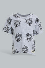 Load image into Gallery viewer, Redtag-Grey-And-Black-Tiger-Printed-Ss-T-Shirt-All-Over-Prints-Infant-Boys-3 to 24 Months
