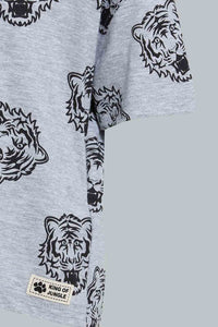 Redtag-Grey-And-Black-Tiger-Printed-Ss-T-Shirt-All-Over-Prints-Infant-Boys-3 to 24 Months