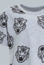 Load image into Gallery viewer, Redtag-Grey-And-Black-Tiger-Printed-Ss-T-Shirt-All-Over-Prints-Infant-Boys-3 to 24 Months
