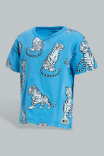 Load image into Gallery viewer, Redtag-Royal-And-White-Tiger-Printed-Ss-T-Shirt-All-Over-Prints-Infant-Boys-3 to 24 Months
