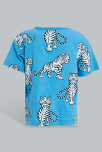 Load image into Gallery viewer, Redtag-Royal-And-White-Tiger-Printed-Ss-T-Shirt-All-Over-Prints-Infant-Boys-3 to 24 Months
