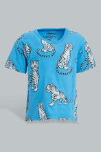 Load image into Gallery viewer, Redtag-Royal-And-White-Tiger-Printed-Ss-T-Shirt-All-Over-Prints-Infant-Boys-3 to 24 Months
