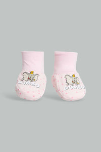 Redtag-Pink-Dumbo-Mittens-&-Booties-Set-Category:Booties,-Colour:Pink,-Filter:Baby-(0-to-12-Mths),-NBG-Booties,-New-In,-New-In-NBG-APL,-Non-Sale,-S22C,-Section:Kidswear-Baby-0 to 12 Months