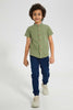 Redtag-Olive--Dobby-Short-Sleeve:Dark-Green:2-3-Years-Casual-Shirts-Boys-2 to 8 Years