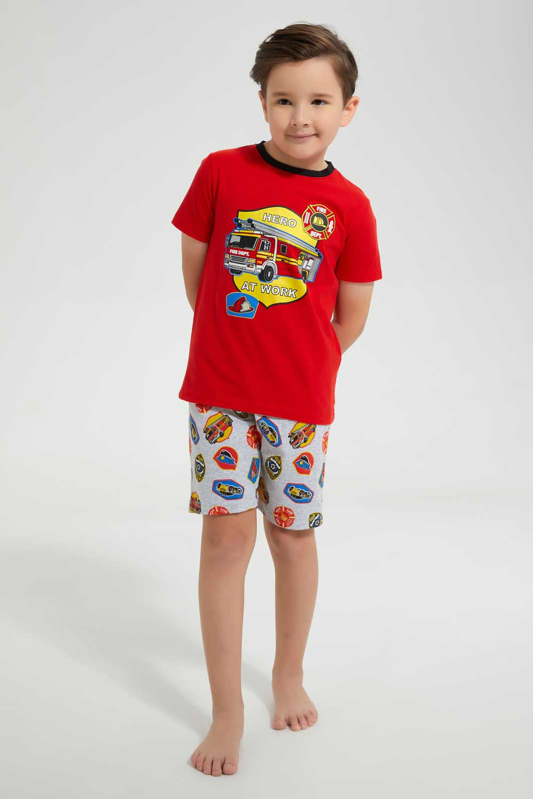 Redtag-Red-Engine-Print--T-Shirt-And-Short-Pyjama--Set-Pyjama-Sets-Boys-2 to 8 Years