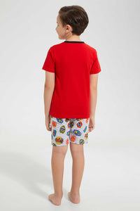 Redtag-Red-Engine-Print--T-Shirt-And-Short-Pyjama--Set-Pyjama-Sets-Boys-2 to 8 Years