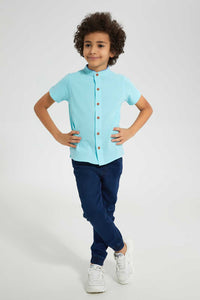 Redtag-Blue-Dobby-Short-Sleeve:Blue:2-3-Years-Casual-Shirts-Boys-2 to 8 Years