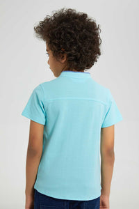 Redtag-Blue-Dobby-Short-Sleeve:Blue:2-3-Years-Casual-Shirts-Boys-2 to 8 Years