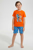 Redtag-Orange-Robot-Print-T-Shirt-And-Short-Pyjama-Set-Pyjama-Sets-Boys-2 to 8 Years