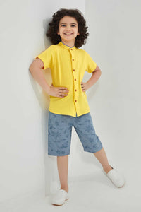 Redtag-Yellow-Dobby-Short-Sleeve:Yellow:2-3-Years-Casual-Shirts-Boys-2 to 8 Years