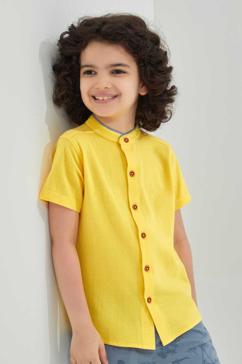 Redtag-Yellow-Dobby-Short-Sleeve:Yellow:2-3-Years-Casual-Shirts-Boys-2 to 8 Years