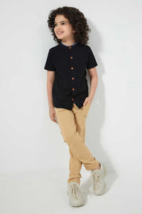 Redtag-Black-Dobby-Short-Sleeve:Black:2-3-Years-Casual-Shirts-Boys-2 to 8 Years