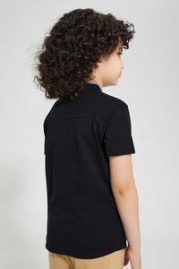 Redtag-Black-Dobby-Short-Sleeve:Black:2-3-Years-Casual-Shirts-Boys-2 to 8 Years