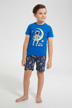 Load image into Gallery viewer, Redtag-Navy-Spaceman-Print-T---Shirt-And-Short-Pyjama-Set-Pyjama-Sets-Boys-2 to 8 Years
