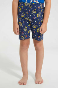Redtag-Navy-Spaceman-Print-T---Shirt-And-Short-Pyjama-Set-Pyjama-Sets-Boys-2 to 8 Years