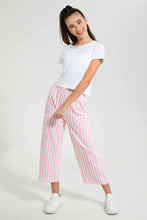 Load image into Gallery viewer, Redtag-Grey/White-Stripes-Capri-With-Side-Pocket-Printed-Capris-Senior-Girls-9 to 14 Years
