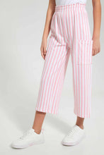 Load image into Gallery viewer, Redtag-Grey/White-Stripes-Capri-With-Side-Pocket-Printed-Capris-Senior-Girls-9 to 14 Years
