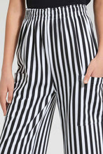 Load image into Gallery viewer, Redtag-White/Black-Stripes-Capri-With-Side-Pocket-Printed-Capris-Senior-Girls-9 to 14 Years
