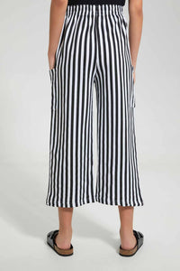 Redtag-White/Black-Stripes-Capri-With-Side-Pocket-Printed-Capris-Senior-Girls-9 to 14 Years