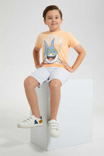 تنزيل الصورة على معرض الصور، Redtag-Orange-T-Shirt-And-Short-With-Sun-Glasses-Sets-Boys-2 to 8 Years
