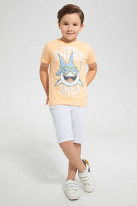 Redtag-Orange-T-Shirt-And-Short-With-Sun-Glasses-Sets-Boys-2 to 8 Years