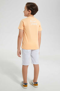 Redtag-Orange-T-Shirt-And-Short-With-Sun-Glasses-Sets-Boys-2 to 8 Years