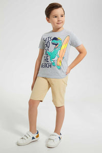 Redtag-Grey-T-Shirt-And-Short-With-Sun-Glasses-Sets-Boys-2 to 8 Years