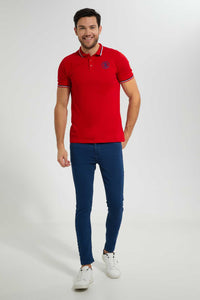 Redtag-Red-Polo-With-Tipping-Polo-Shirts-Men's-