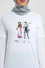 تنزيل الصورة على معرض الصور، Redtag-White-Long-T-Shirt-With-Sequin-Graphic-Embellished-T-Shirts-Women&#39;s-
