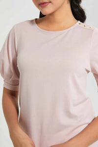 Redtag-Pink-Pleated-Sleeve-Top-With-Gold-Button-Details-On-Shoulder-Blouses-Women's-