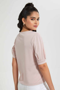 Redtag-Pink-Pleated-Sleeve-Top-With-Gold-Button-Details-On-Shoulder-Blouses-Women's-