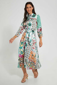 Redtag-Assorted-Printed-Green-Satin-Shirt-Dress-Dresses-Women's-