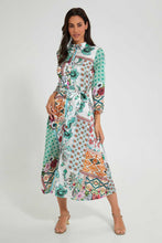 Load image into Gallery viewer, Redtag-Assorted-Printed-Green-Satin-Shirt-Dress-Dresses-Women&#39;s-
