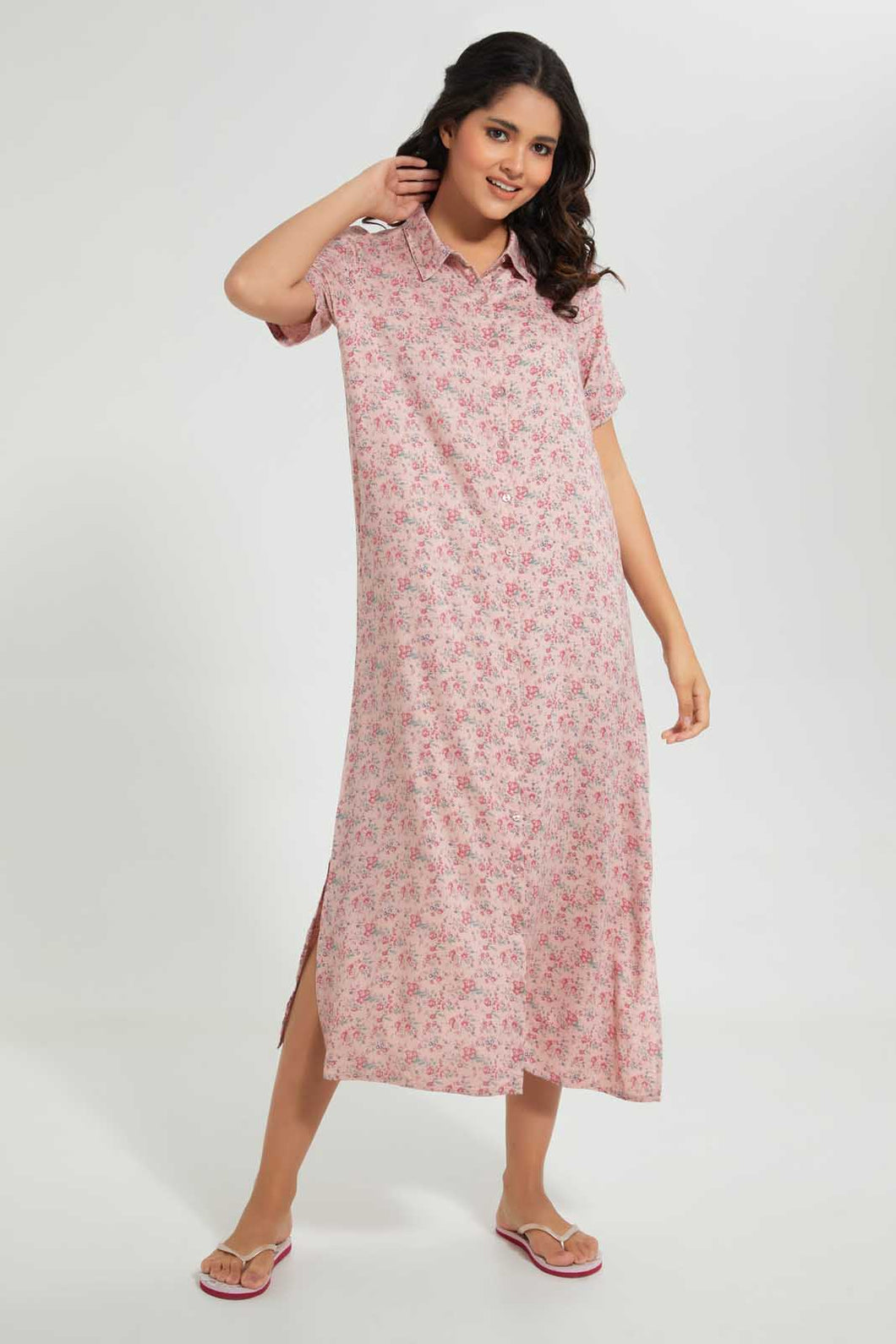 Redtag-Pale-Pink-Floral-Printed-Nightgown-Nightgowns-Women's-